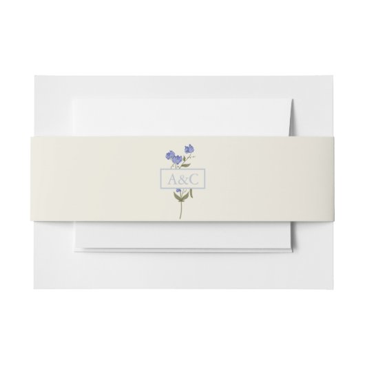 スイートピークリームアンドブルーフローラ結婚ズ 招待状ベリーバンド (正面例)