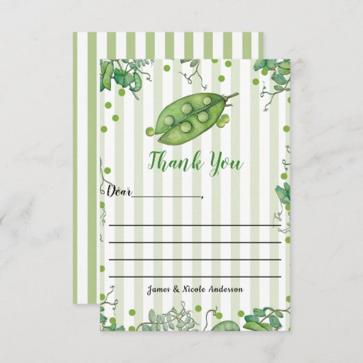 スイートピーグリーンお洒落ベビーシャワーありがとう サンキューカード (正面/裏面)