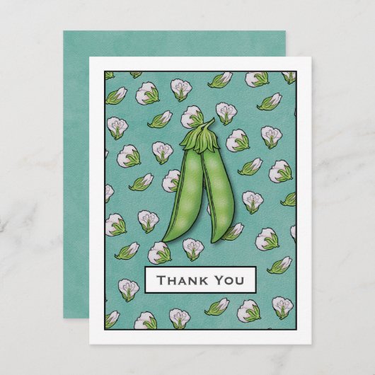 スイートピーズベビーシャワーフラットサンキューカード サンキューカード (正面/裏面)