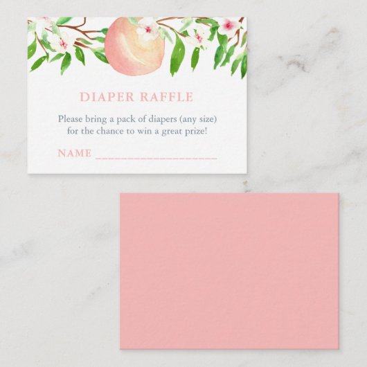 スイートピーチオムツラッフルチケットガールベビーシャワー エンクロージャーカード (正面/裏面)