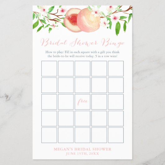 スイートピーチオーチャードブライダルシャワービンゴゲームカード チラシ (正面)
