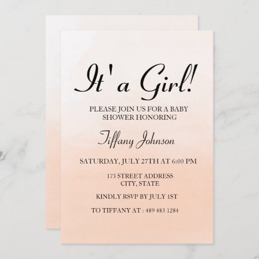 スイートピーチグラデーションその女の子ベビーシャワー招待状 招待状 (正面/裏面)