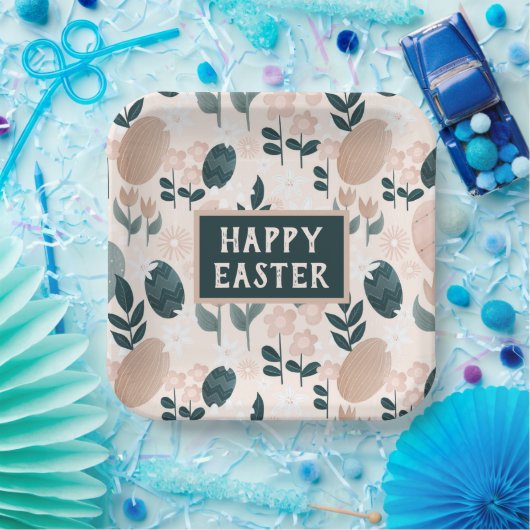 スイートピーチグリーンボホボタニカルイースターエッグ ペーパープレート (パーティー)