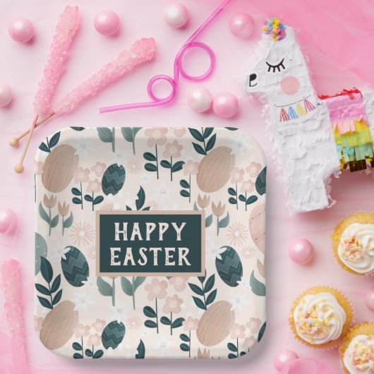 スイートピーチグリーンボホボタニカルイースターエッグ ペーパープレート (パーティー)