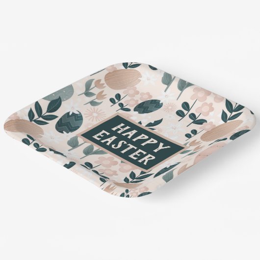 スイートピーチグリーンボホボタニカルイースターエッグ ペーパープレート (傾斜あり)