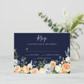 スイートピーチフラワーズネイビー結婚式招待状 招待状 (スタンド正面)