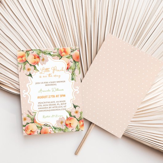 スイートピーチフローラピンクサマーベビーガールシャワー 招待状