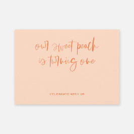 スイートピーチミニマリストガールファースト誕生日 招待状