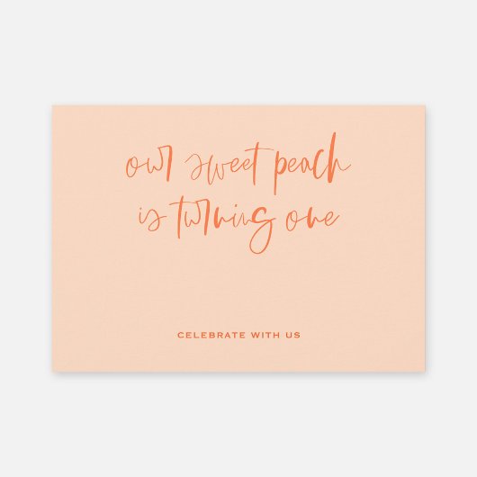 スイートピーチミニマリストガールファースト誕生日 招待状