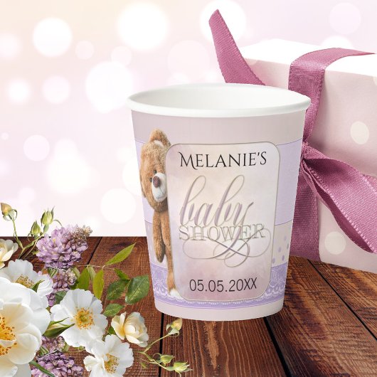 スイートピーチ薄紫テディベアーベビーシャワー 紙コップ