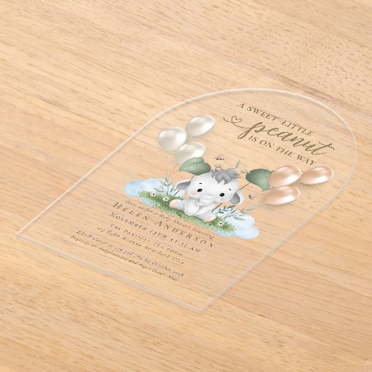 スイートピーナッツオンザウェイニュートラルベビーシャワー アクリル招待状 (レイダウン)