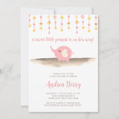 スイートピーナッツガールエレファントベビージャーシャワー 招待状 (正面)