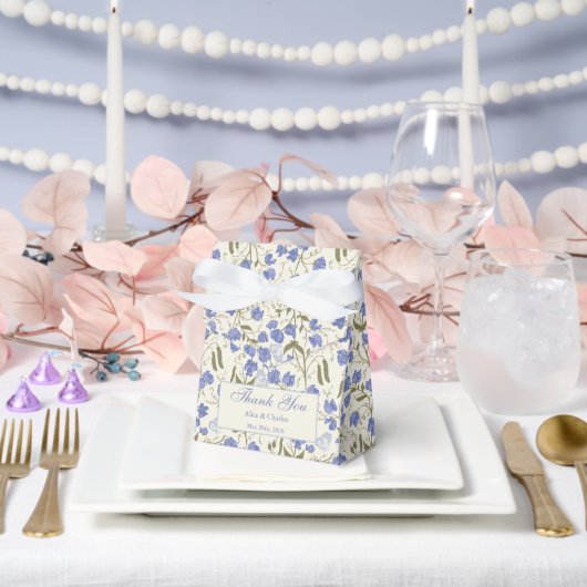 スイートピーフローラクリームとブルー結婚ズサンキュー フェイバーボックス (ウェディング)