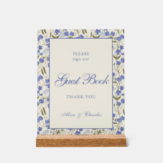 スイートピーフローラクリームとブルー結婚ズ アクリルサイン