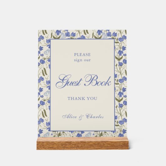 スイートピーフローラクリームとブルー結婚ズ アクリルサイン (正面)