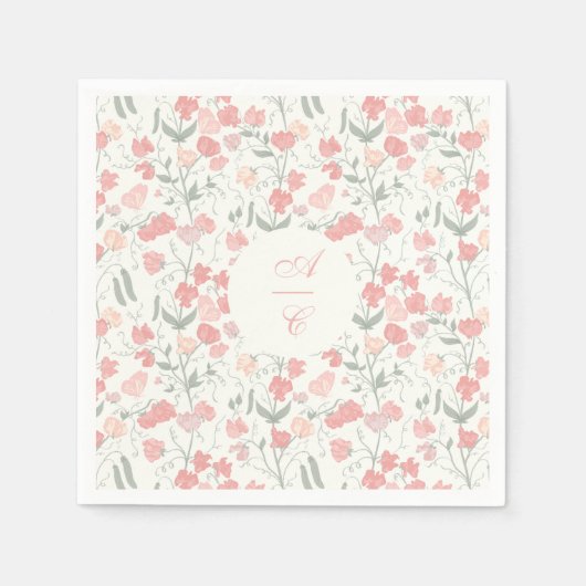 スイートピーフローラピンクアンドクリーム スタンダードカクテルナプキン (正面)