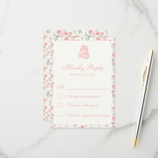 スイートピーフローラピンクアンドクリーム 出欠カード (正面/裏面インサイチュ)