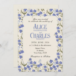 スイートピーフローラブルーアンドクリーム招待状 招待状