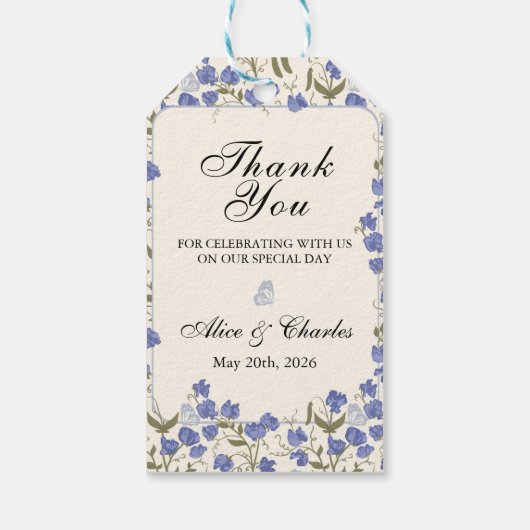 スイートピーフローラブルーアンドクリーム結婚式の引き出物ラベル ギフトタグ (裏面)