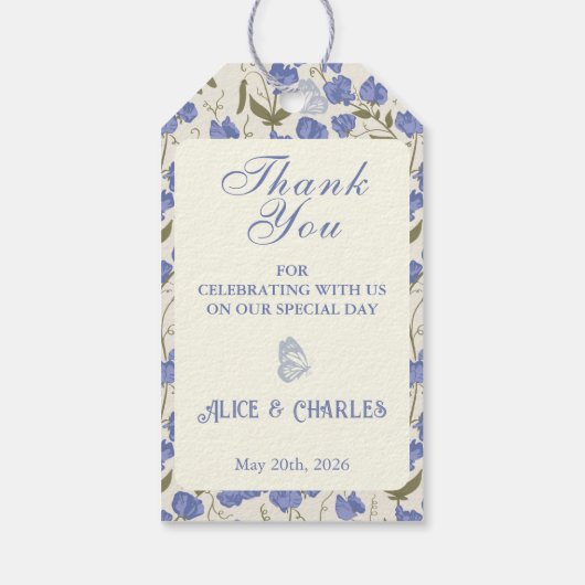 スイートピーフローラブルー&クリームサンキュー結婚ズ ギフトタグ (裏面)