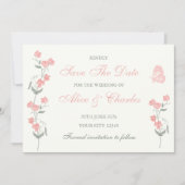 スイートピーフローラPInkとクリーム日付の保存 招待状 (正面)