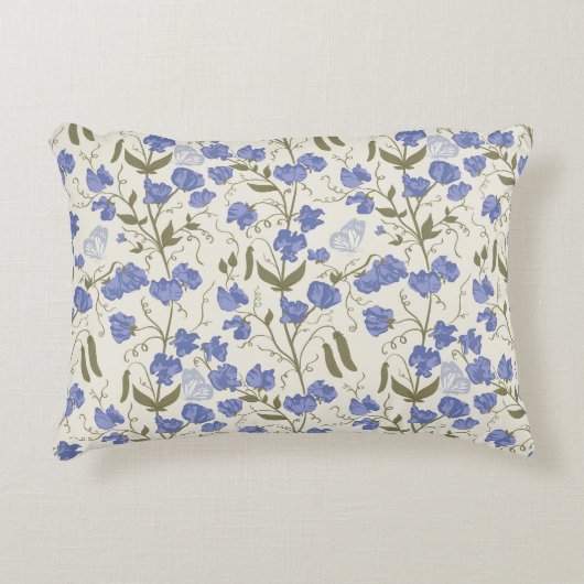 スイートピーブルーアンドクリームコテージコアデザイン アクセントクッション (正面)