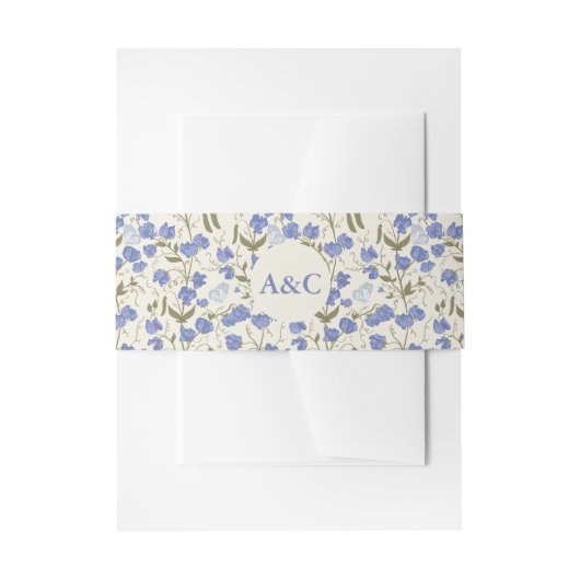 スイートピーブルーアンドクリームフローラ結婚ズ 招待状ベリーバンド (正面例)