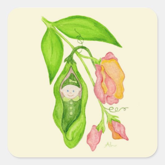 スイートピーベビーガールステッカー スクエアシール (正面)