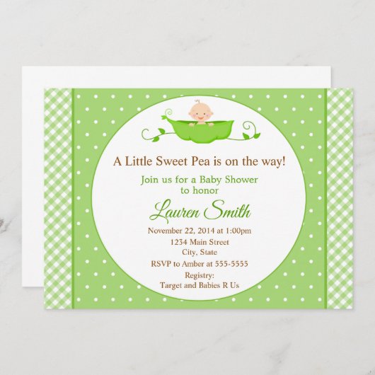 スイートピーベビーシャワー招待状ニュートラルベビー 招待状 (正面/裏面)