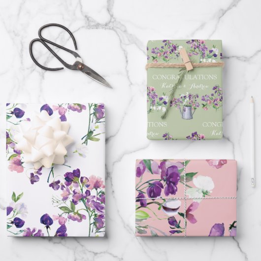 スイートピー おめでとう ラッピングペーパー シート (正面)