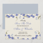 スイートピー フラワーブルー&クリーム セーブ・ザ・デート 招待状 (正面/裏面)
