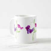 スイートピー、濃いピンクの、紫色の水彩画 マグカップ (正面左)