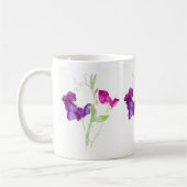 スイートピー、濃いピンクの、紫色の水彩画 マグカップ (左)