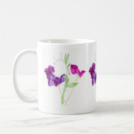 スイートピー、濃いピンクの、紫色の水彩画 マグカップ