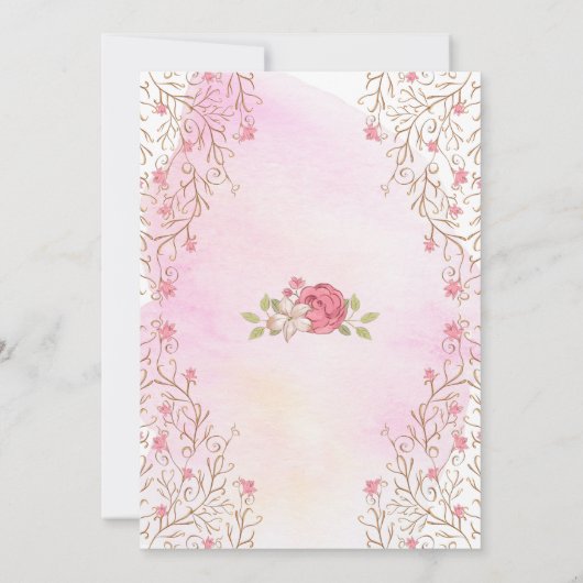 スイートフェアエレガントリーターブルスワンズピンクフローラ誕生日 招待状 (裏面)