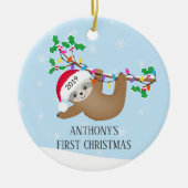 スイートフォトスロットベビー初めてのクリスマスオーナメント セラミックオーナメント (正面)