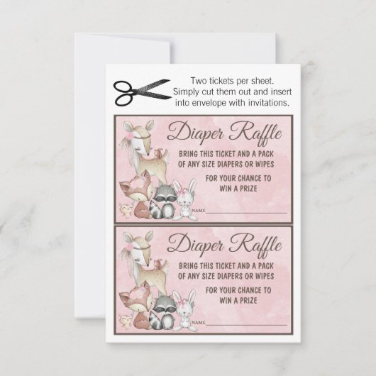 スイートフォレストウッドランドガールズおむつラッフルインサート 招待状 (正面)