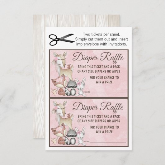 スイートフォレストウッドランドガールズおむつラッフルインサート 招待状 (正面/裏面)