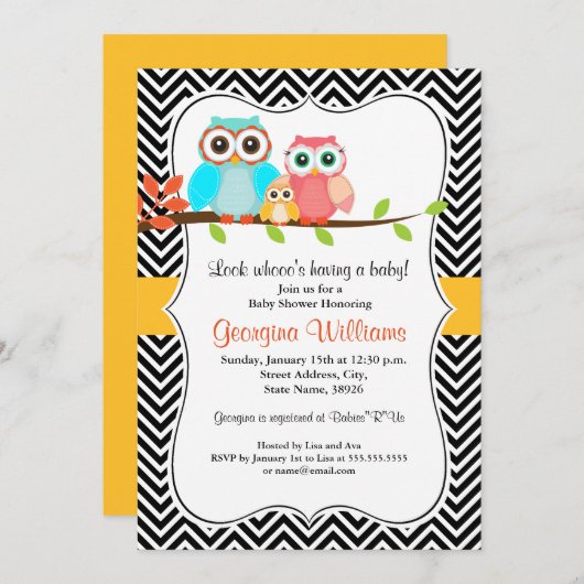 スイートフクロウベビーシャワー招待状 招待状 (正面/裏面)