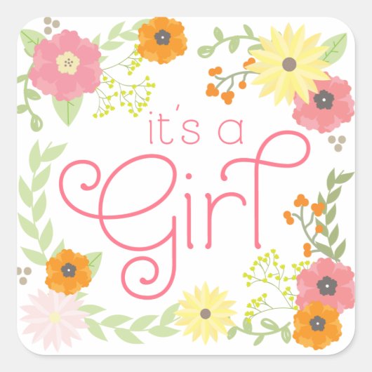 スイートフラワーガーデンベビーシャワーステッカー スクエアシール (正面)