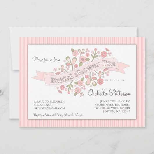 スイートフラワーズブライダルシャワーティーパーティの招待状 招待状 (正面)