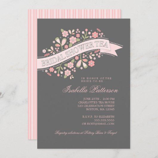 スイートフラワーズブライダルシャワーティーパーティの招待状 招待状 (正面/裏面)