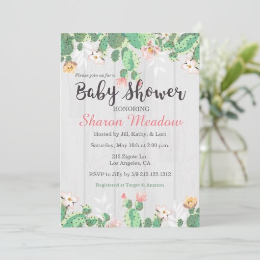 スイートフローラサボテンベビーシャワー招待状 招待状 (スタンド正面)