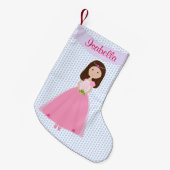 スイートブラウンヘアプリンセスパーソナライズされたストッキング スモールクリスマスストッキング (正面 (吊り時))