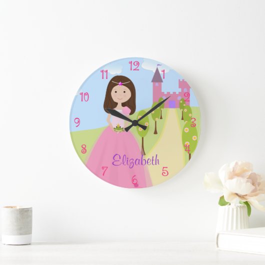 スイートブラウンヘアプリンセス パーソナライズされた ラージ壁時計 (ホーム)