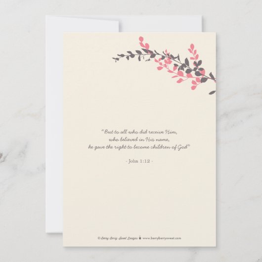 スイートブランチ《キリスト教》洗礼式や命名式招待状 – ピンク 招待状 (裏面)