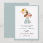 スイートブルネットガールウォーターの色卒業 招待状 (正面/裏面)