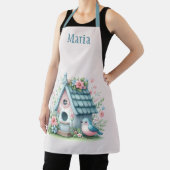 スイートブルーとピンクバードハウスパーソナライズされた エプロン (インサイチュ)