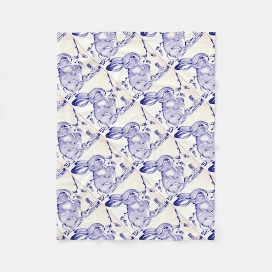 スイートブルーアンドホワイトベビーバニータイルホームデコール フリースブランケット (正面)