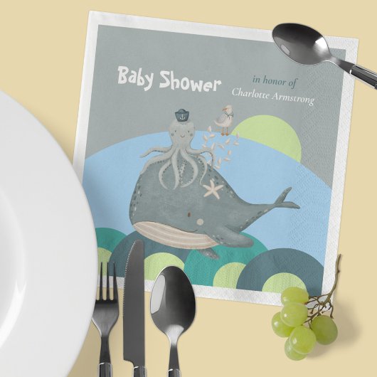 スイートブルーウォーター航海のカラーホエールベビーシャワー スタンダードカクテルナプキン